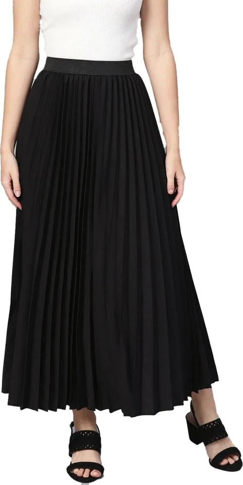 Shirak Otabu Women Black Polyester Pleated Skirt