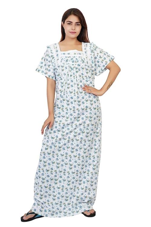 Buy DEEPSUNG(D. S) Women's Cotton NightyWhiteRedPrintedSkyblue CH
