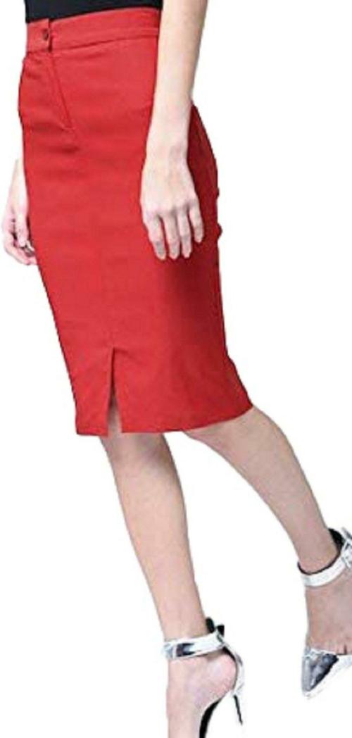 Hrikshika Fashion Women Red Solid Cotton Lycra Blend Skirt