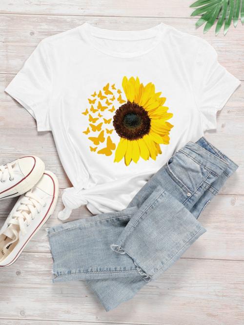 Popster White Printed Cotton Round Neck Regular Fit Half Sleeve Womens T-Shirt l women tshirt l tshirt for women