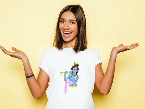 Estaban Women White Kanha Bansuri Printed Polyester T-Shirt