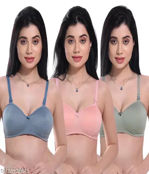 LATEST QUEEN Pack of 3 Women pushup Printed Non Wired T-shirt Bra Women Non Padded Everyday Bra-Size-36B-Multicolor2