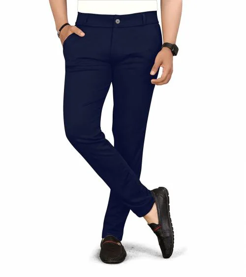BHIKADIYA Men's Lycra Ankle Length Straight Pant, Men Slim Fit Black Lycra Blend Formal Trousers Pants | Stylish Men's Wear Trousers for Office or Party, Casual Trousers Pants - Navy Blue-S