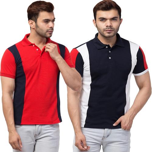 VIDA FRIO Men Color Block Polo Neck Pure Cotton T-Shirt