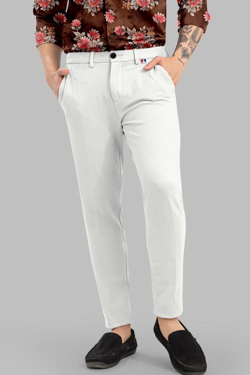 AJ Brothers Men White Solid Cotton Blend Casual Trousers - 34