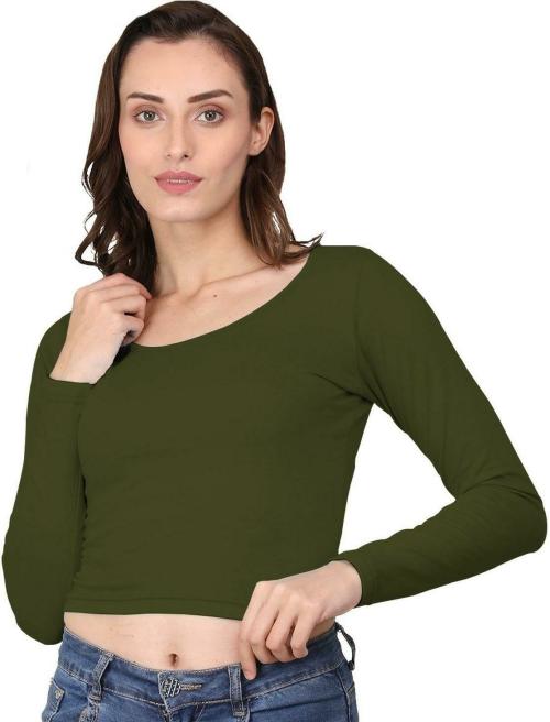 AD2CART Women Army Green Solid Cotton Silk Blouse, Small