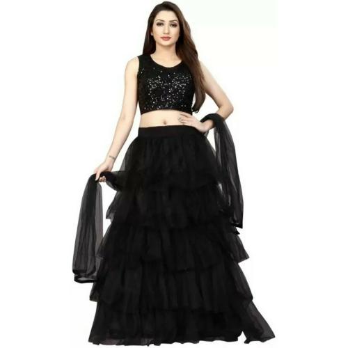 Jahal Fashion Net Semi Stitch Lehenga Choli (BLACK)