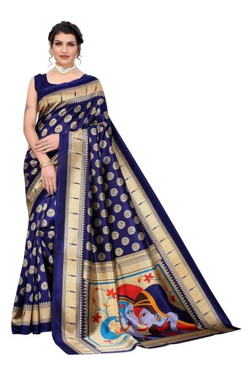 RITARC Women Gopi Blue Art Silk Banarasi Style Saree With Blouse Piece