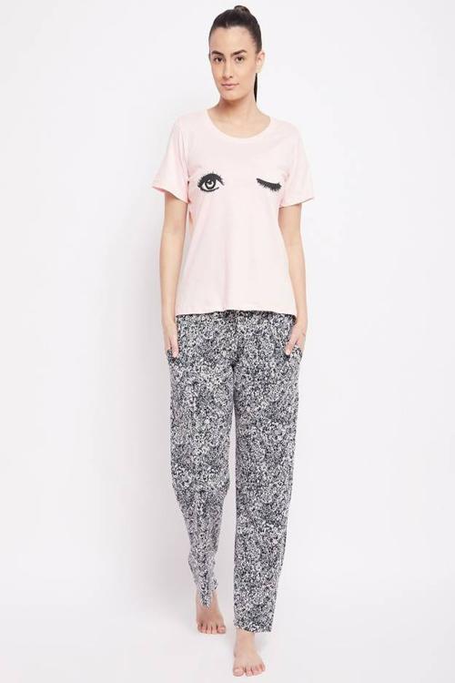 Women Top & Pyjama Set Multicolor Printed