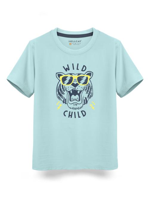 HELLCAT Trendy Neo Mint Green Graphic Printed Typo Graphic Cotton Blend Crew Neck / Round Neck Half Sleeve T-shirt for Boys | Non Returnable