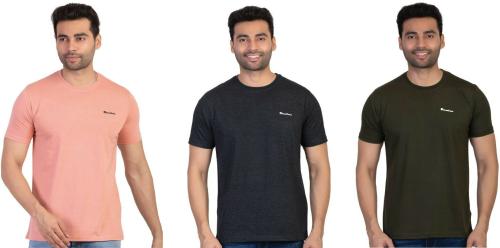 Barcelona Mens Multicolor Solid Cotton Blend (Pack of 3) Round Neck T-Shirt (S)
