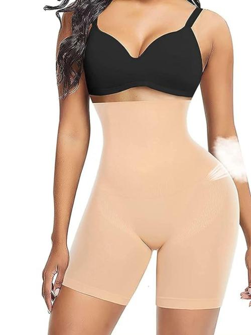 Z6W Women's Tummy Tucker High Waist High Rise Shorts with Elasticated Waist Shapewear with Anti Rolling Strip Panties Seamless Underwear Women Waist Shapewear Body Shaper for Gym Yoga Exercise Dance Boyshorts-SKIN-S