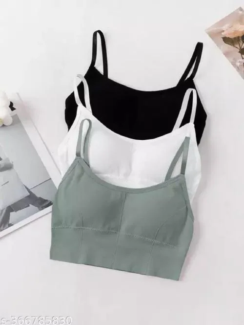 LAK 18 Women's Cotton Padded Sports Bra with Removable Pad Wire Free Stretchable Everyday Use Sport, Gym Yoga, Outdoor Lifestyle Bralette Bra for Girls - (Pack of 3 PCS) - BLACK-WHITE-GREY - (32)