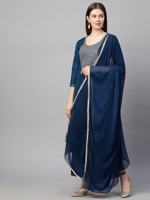 RATRI KAPDA DESIGNER Embro Blue Kurti (XL-Size)