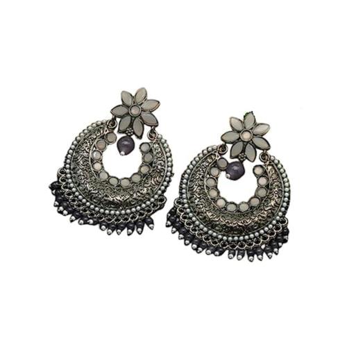 Aasira Silver-Plated Big Jhumka Earrings Grey For Women And Girl