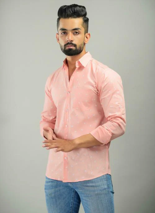 BASE 41 Men Pink Printed Pure Cotton Casual Shirts
