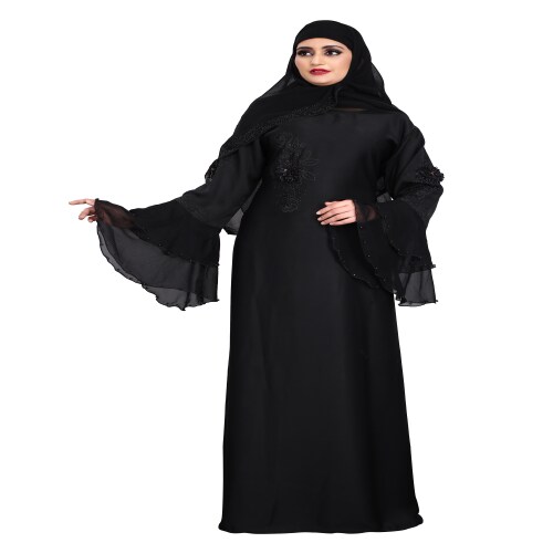 Khadija Fashion Abaya|Burqa Embroidery Flowers Work For Women|Girls|Islamic Wear|Colors - Black