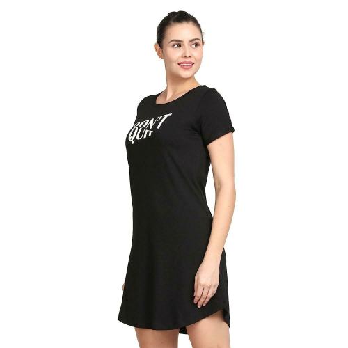 Lavos Women Black Cotton, Bamboo and Elastane T-Shirt Dress, XXL