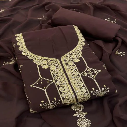 pruhasti Women fancy salwar suit Georgatte unstiched top-2.5m cotton bottom-4m Georgatte dupatta-2.5m dress material