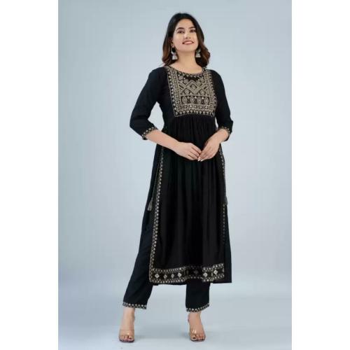 Harshali Art Women Rayon Nayra-Cut kurta and palazzo set