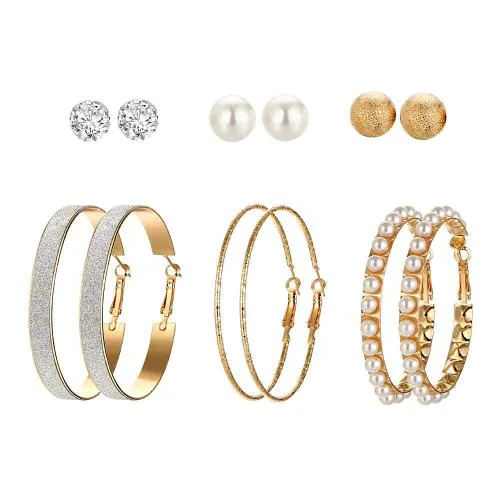 Yellow Chimes Stud and Hoops Set Western Pearl Hoop Earrings Multicolor for Girls and Women