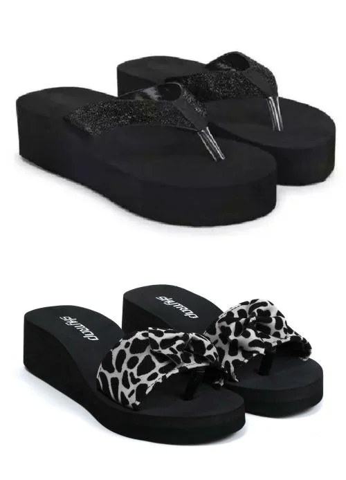 Buy Skytrap Black Solid Nubuck Slippers Flipflop for Women Combo