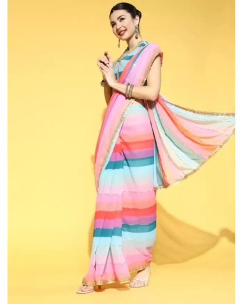 Women's Rainbow Georgette Printed Sequence Work Saree