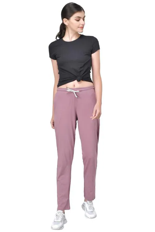 Fflirtygo Women's Lavender Cotton Solid Pyjama/Track Pants With 2 Functional Pockets
