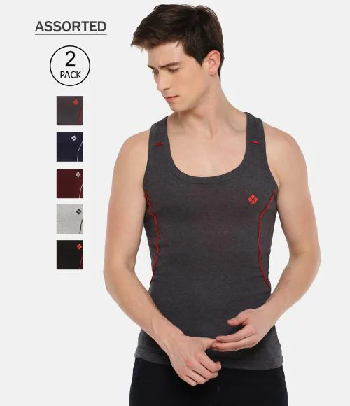 Dollar Bigboss Men's Assorted Pack of 2 BB20 Solid Gym Vest