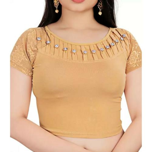 SHREEJIIH Round Neck Women Golden Blouse