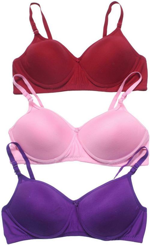 Piylu inFashion Women's Multicolor Self Design Cotton Blend Pack of 3 Lightly Padded Bra (28)