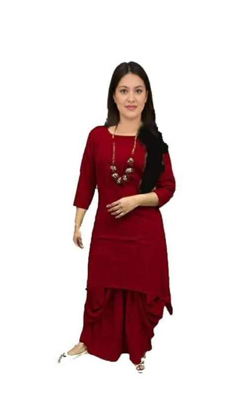 Femeone Women Color- Marron Cotton Dhoti Kurta Set