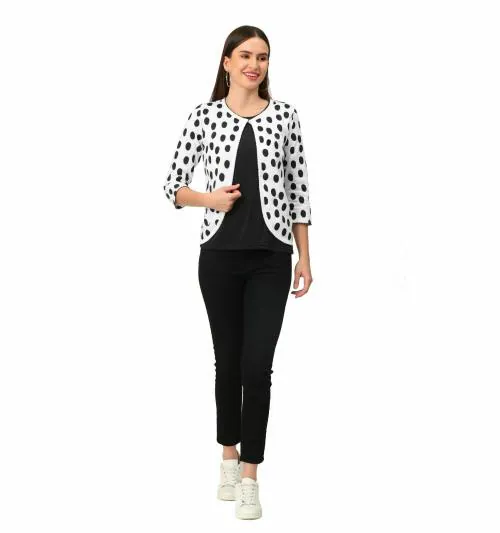 wear all week Women White Polka Cotton Jersey Shrug (L)