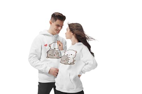 UPLUXUC Unisex White All Over Print 100 Percent Cotton Couple Hoodie Pack Of 1