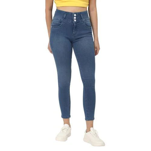 Reelize - Denim Jeans For Women High Waist | 3 Button High Waist | Skin Fit , Ankle Length | Ideal For Party / Office / Casual Wear | Blue | Size 34