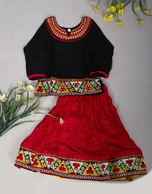 Spack Jetrtow Baby Girls Cotton Jaipuri Print Top/Kurti and Printed Lehnga/Skirt Set (S26_2-3 Y)