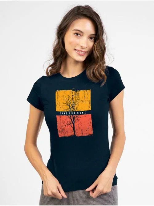 Bewakoof Women Save Your Home Printed Short Round T-Shirt