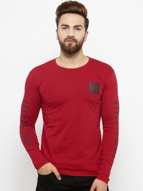 Ausk Red & Black Printed Round Neck Full Sleeve Casual T-Shirt