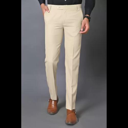 el cielo Men Regular Fit Beige Cotton Blend Trousers