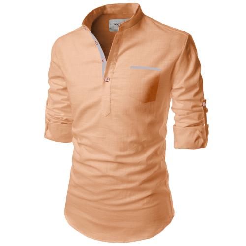 Vida Loca Cotton Orange Color Full Sleeve Casual Mandarin/Chinese Collor Slim Fit Short Kurta For Men and Boys