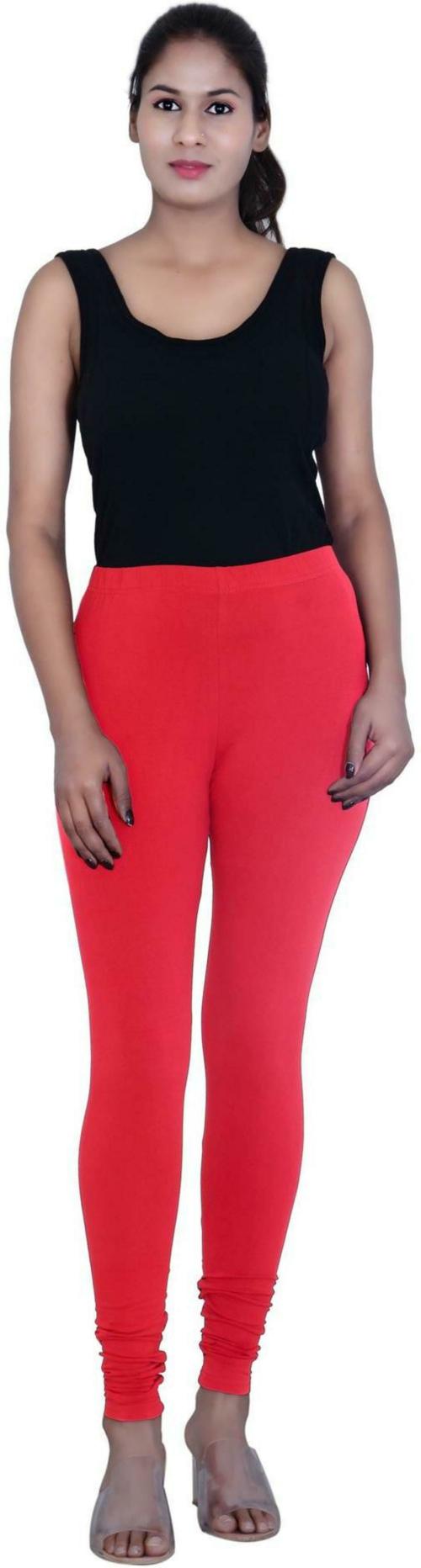 Buy CO COLORS Women Red Solid Cotton Lycra Blend Legging XXL Online