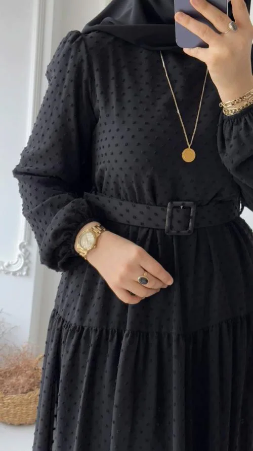 SARINKU A46 WHITE Georgette Self Design Abaya (White)