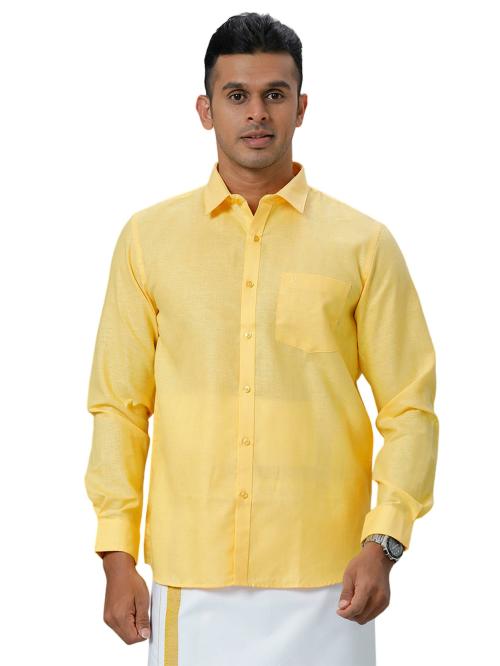 RAMRAJ Men Poly Cotton Full Sleeve Yellow shirt- Prestigious Fit & Liberty Cut (40; Yellow)