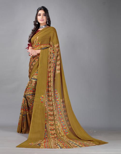 Satrani Women'S Khaki Brown Geometric Printed Saree | sarees for Women| saree | sarees
