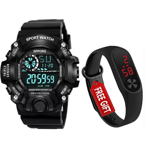 Goldenize Fashion Digital Black Dial Black Strap Watch for Boys And Men, DGTL-M20 (Pack of 2)
