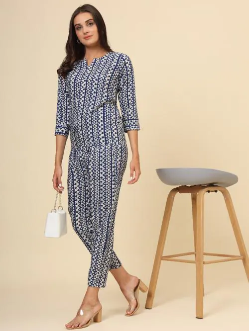 Curie Apparels Women's Printed Cotton Co-ords Set (Blue) (CAK99)