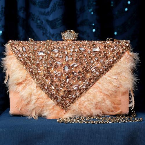 Anekaant Feather Coral & Gold Stone Work Embellished Velvet Box Clutch