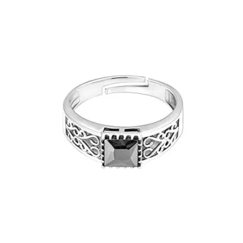 Giva Sterling Silver One Size Silver Black Stone Ring For Him