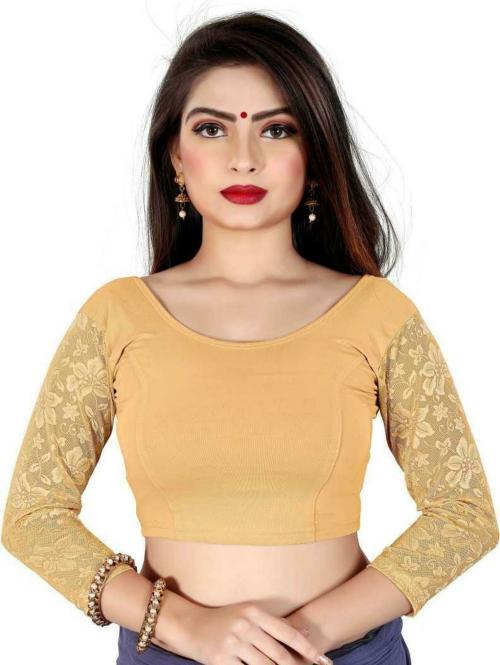 Trendzmy Women Beige Self Design Pure Cotton Round Neck Blouse, 32