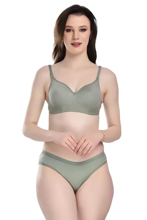 PIBU Women Cotton Bra Panty Set for Lingerie Set ( Pack of 1 ) ( Color : Green )